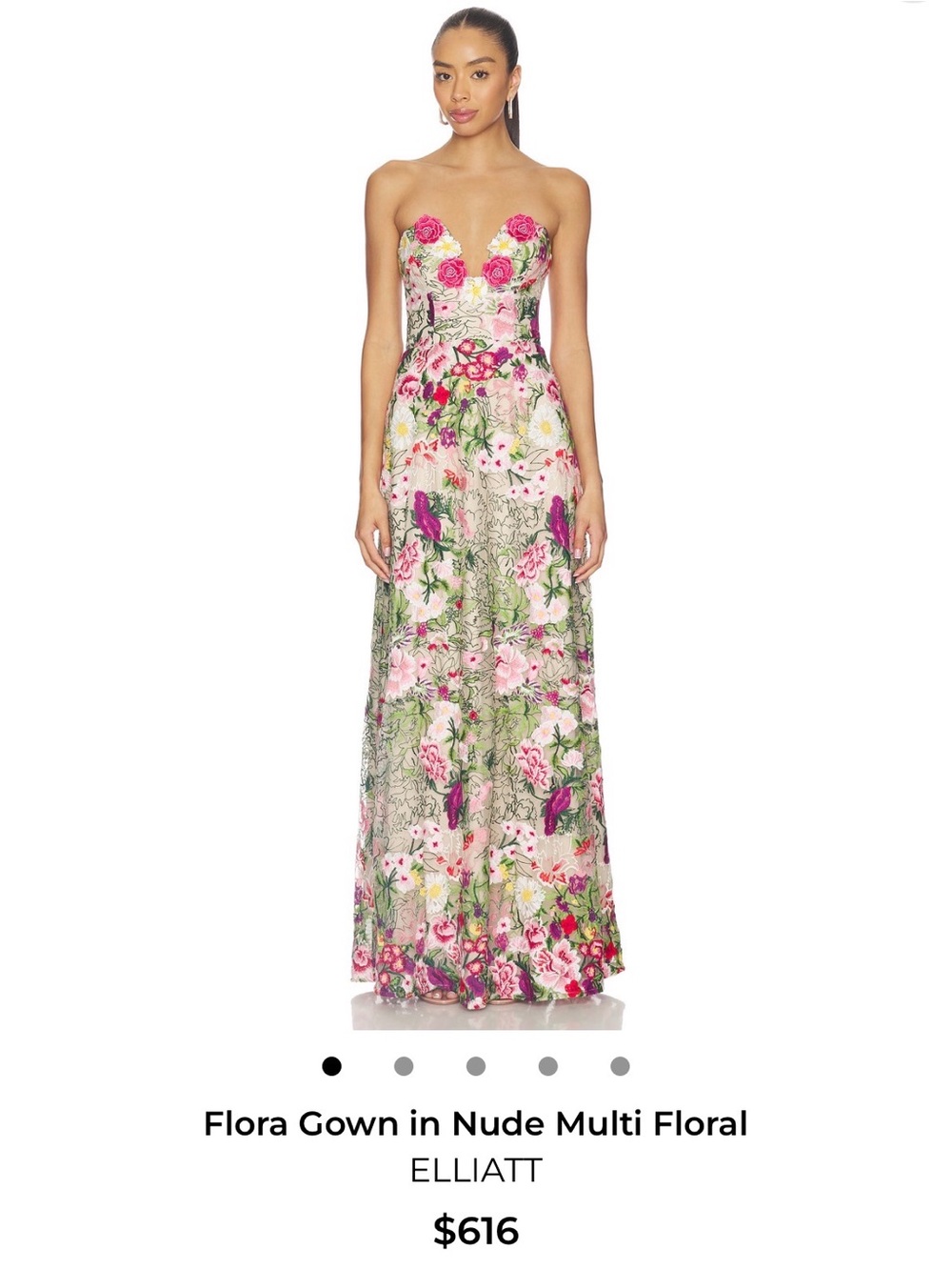 Elliatt Strapless Floral Maxi Gown in Nude and Pink